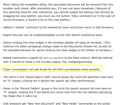 "Open Counterpart" will ask Xcode for the file's counterparts when possible.