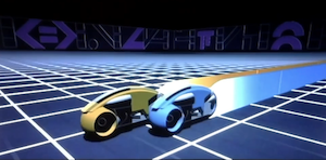 scene fully changed to the Lightcycle Grid with 2 cycles racing