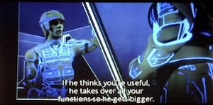 Ram explaining to Crom: If he thinks you're useful. he takes over all your functions so he gets bigger.