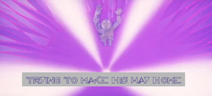 Flynn jumping into the MCP, captioned TRYING TO MAKE HIS WAY HOME