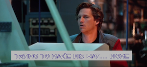 Flynn  just rematerialized back into the User World, captioned TRYING TO MAKE HIS WAY... HOME