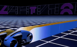 gif from lightcycle scene in Tron 1092, with symbols visible on the wall surrounding the Lightcycle arena, one of which resembles the symbol for pi