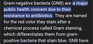 Gram-negative bacteria (GNB) are a major public health concern due to their resistance to antibiotics. They are named for the red color they stain after a chemical process called Gram staining, which differentiates them from gram-positive bacteria that stain blue