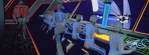 Yori and others at the solar sailer simulation dock (Tron 1982)