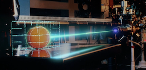 Orange getting zapped by laser (Tron 1982)