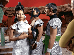 T'Pring, the subject of the gif, points at James Kirk. from the episode "Amok Time" of Star Trek: The Original Series